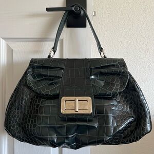 Furla Wally Stamped Green Crocodile Leather Shoulder Bag